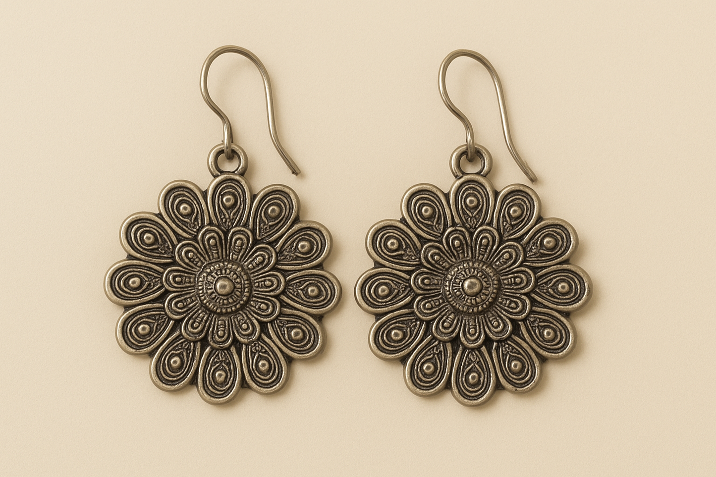 Antique Silver-Plated Oxidised Necklace & Earrings Set