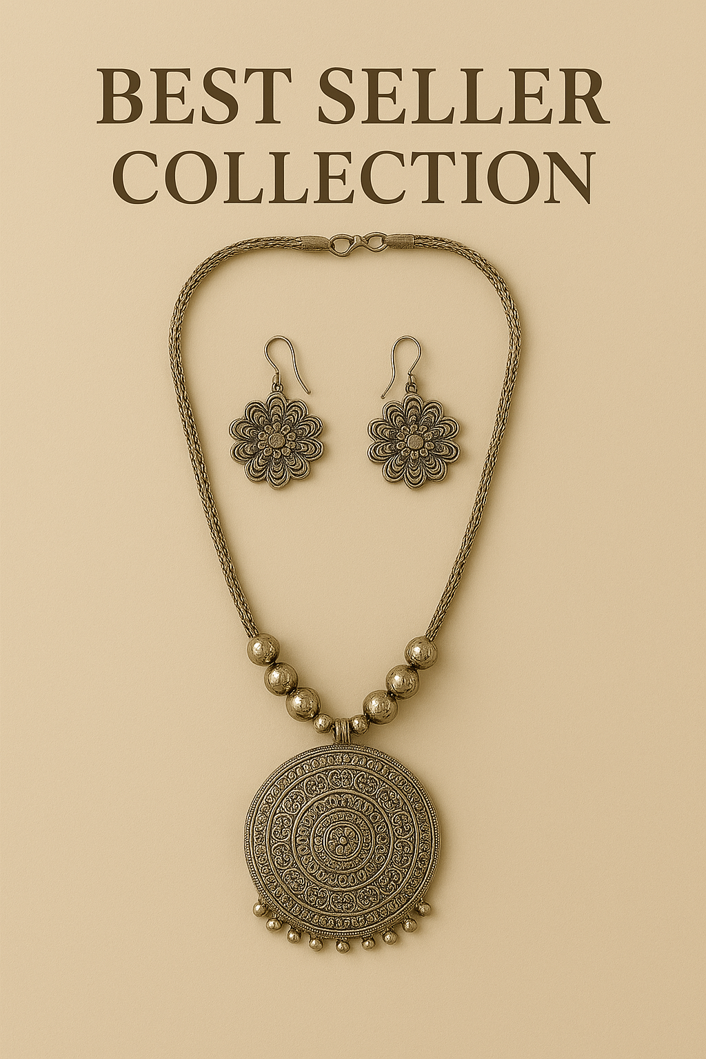 Antique Silver-Plated Oxidised Necklace & Earrings Set